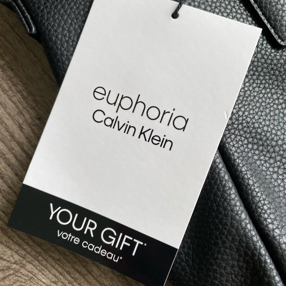 NWT Calvin Klein Euphoria black faux leather tote bag adjustable straps, handles - Picture 9 of 11